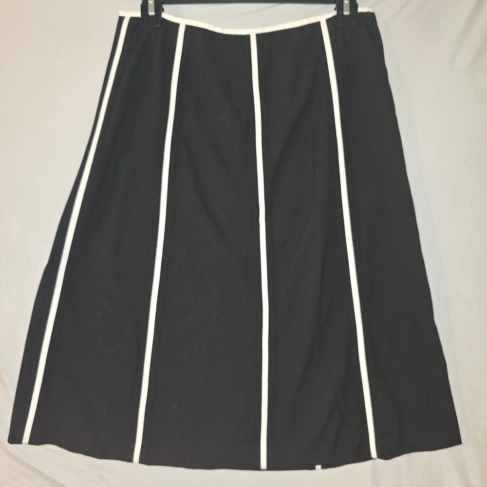 Ann Taylor A-Line Skirt 6 Womens Black White Ribbon Trim Professional Side Zip
